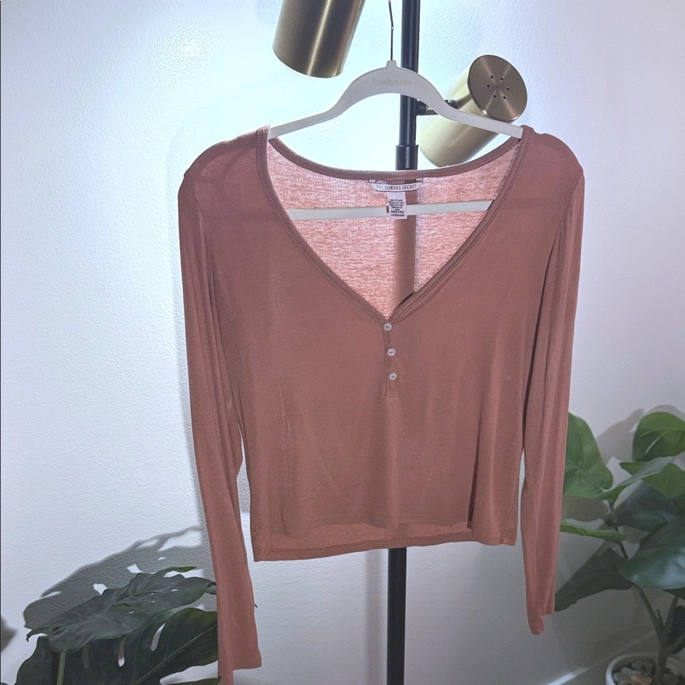 Victoria's Secret rose pink henley V-Neck long sleeve modal romantic button up L